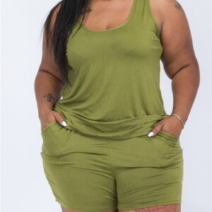 Green Sleeveless Tank and Shorts Set